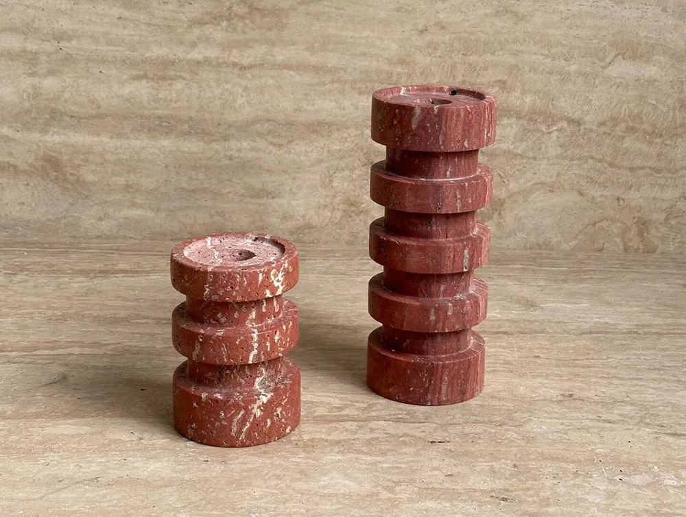 red travertine candle holder red travertine candle holder